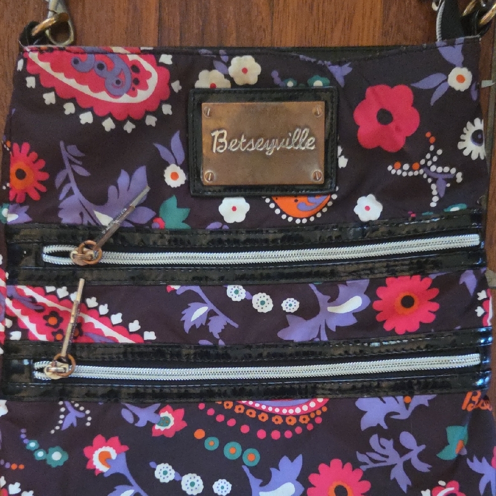 Betsey Johnson Vibrant Floral Crossbody Bag - Black and Purple